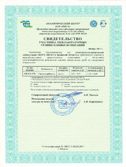 Об участии в межлабораторных сравнительных испытаниях ноябрь 2017 года